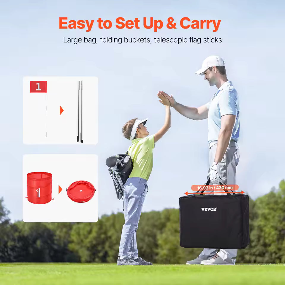 Portable 3-Hole Backyard Chipping Set - carrying case and setup